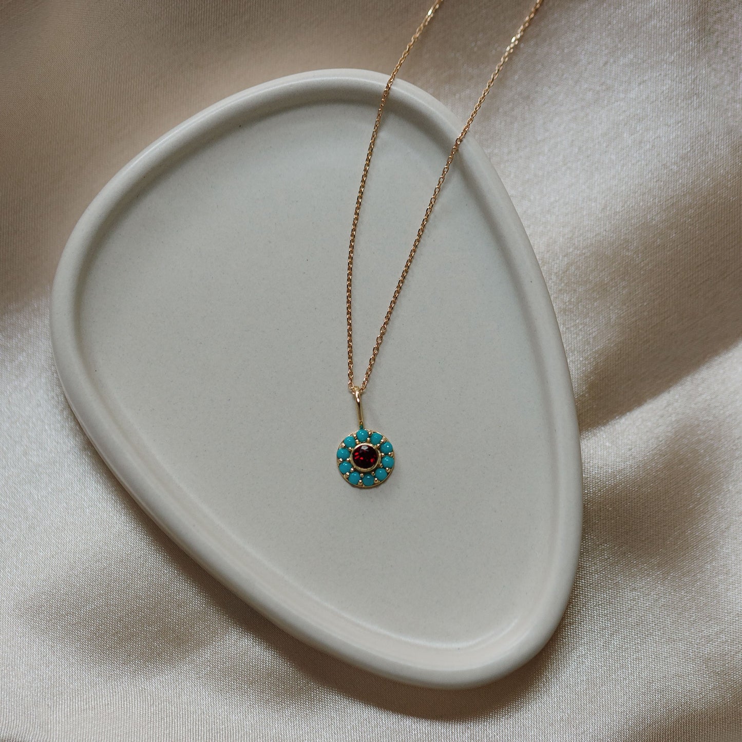 Sol Garnet & Turquoise Halo Necklace