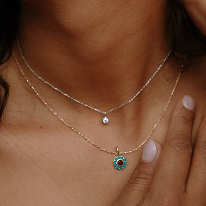 Sol Garnet & Turquoise Halo Necklace